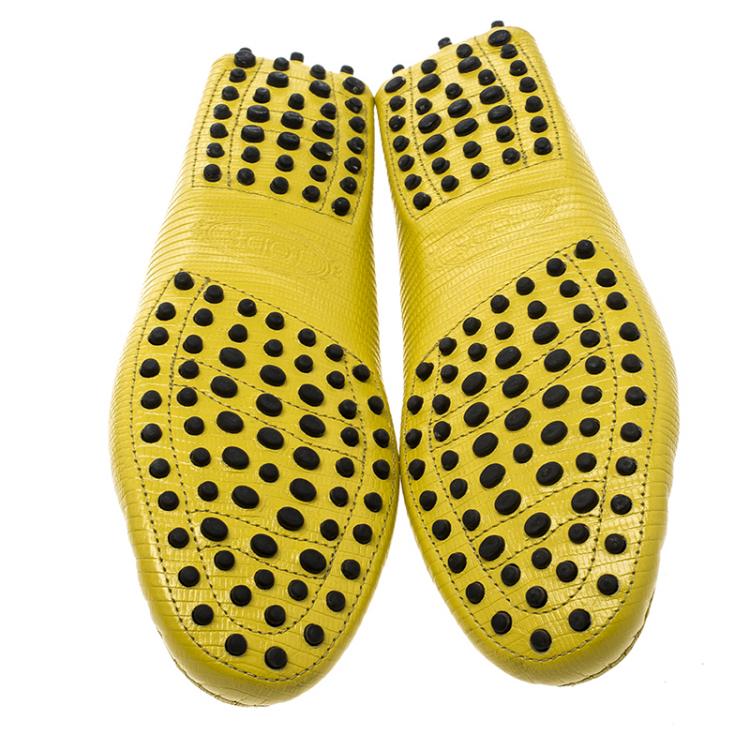 Pre Owned Tod's Yellow Lizard Embossed Leather Penny Loafers Size 37.5
