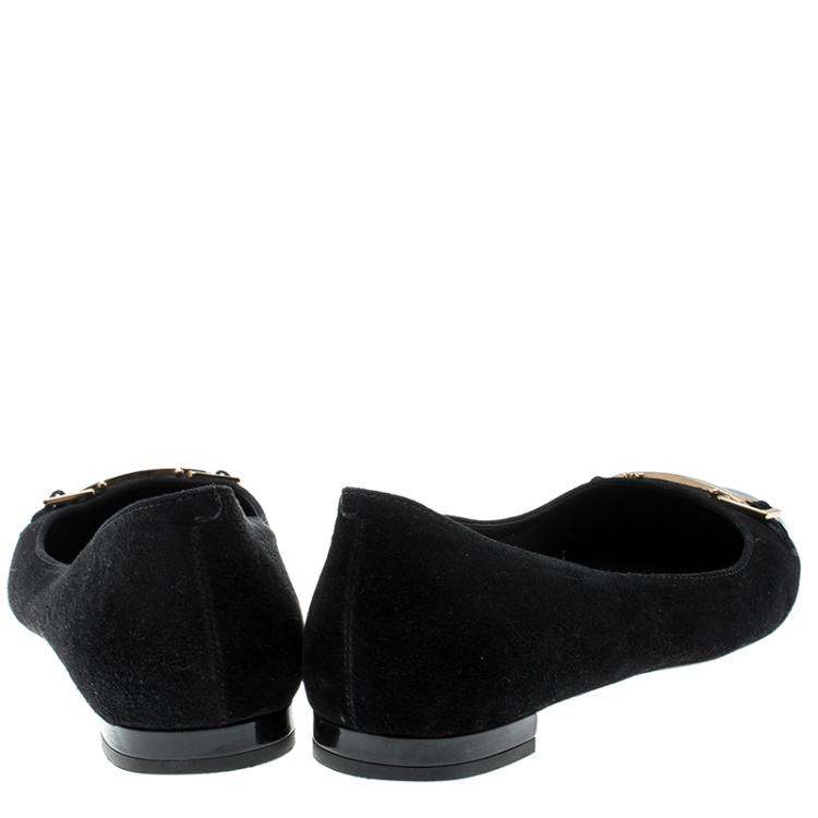 Pre Owned Tod's Black Suede and Patent Leather Ballet Flats Size 37.5