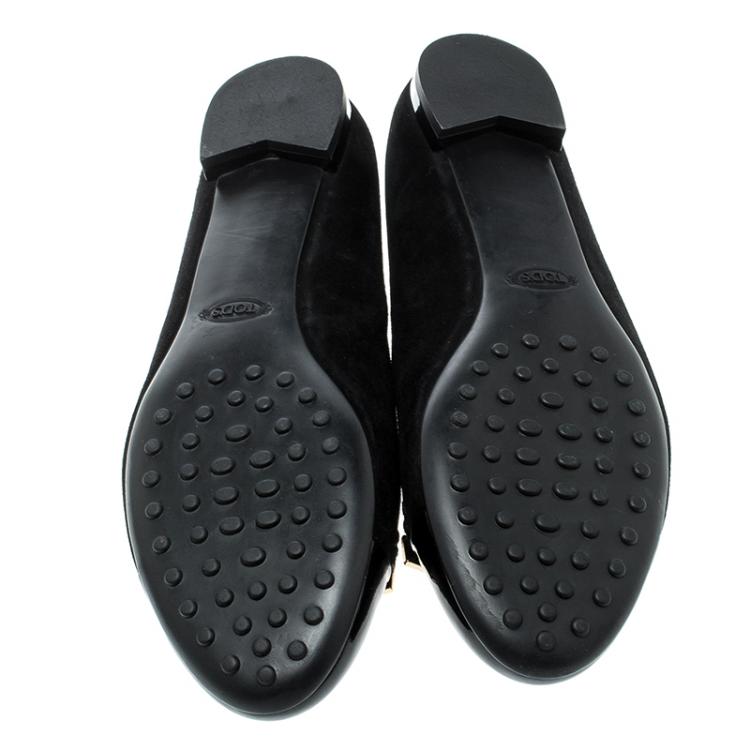 Pre Owned Tod's Black Suede and Patent Leather Ballet Flats Size 37.5
