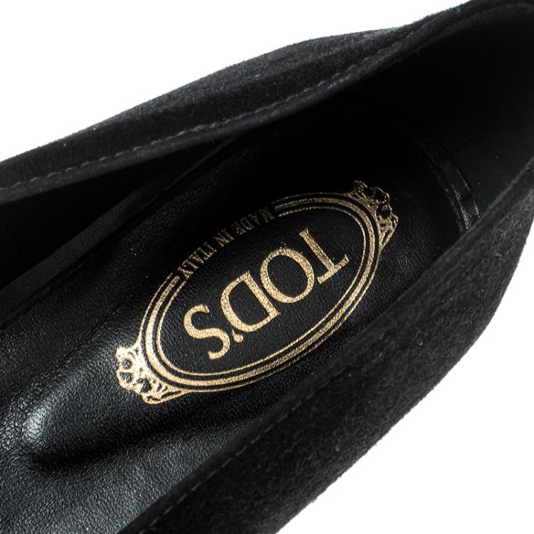 Pre Owned Tod's Black Suede and Patent Leather Ballet Flats Size 37.5