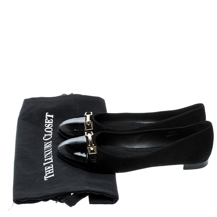 Pre Owned Tod's Black Suede and Patent Leather Ballet Flats Size 37.5