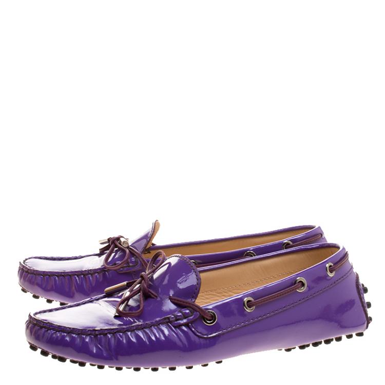 Pre Owned Tod's Purple Patent Leather Bow Loafers Size 37.5