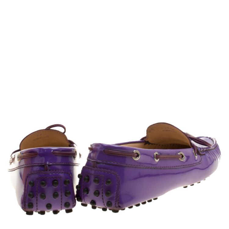 Pre Owned Tod's Purple Patent Leather Bow Loafers Size 37.5