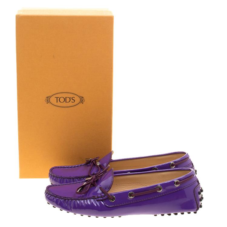 Pre Owned Tod's Purple Patent Leather Bow Loafers Size 37.5