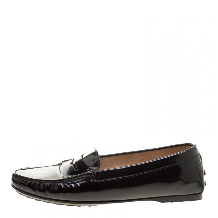 Pre Owned Tod's Black Patent Leather Penny Loafers Size 39