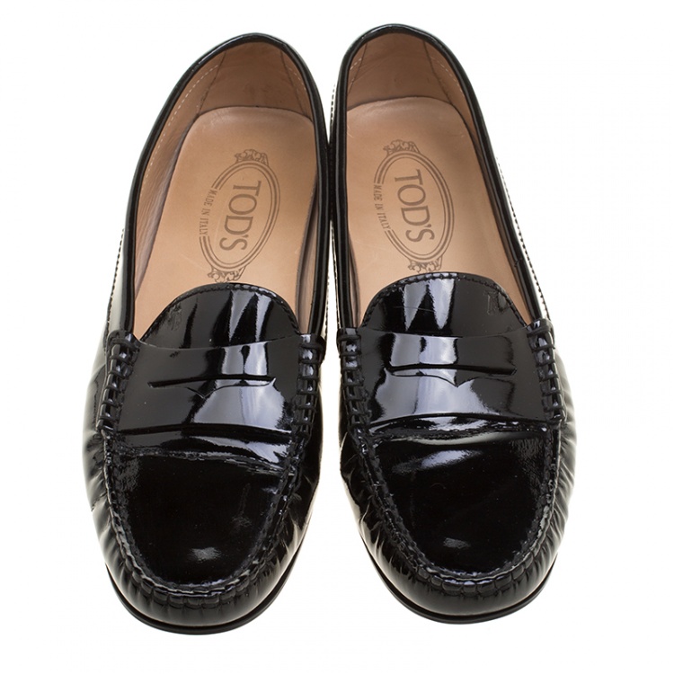 Pre Owned Tod's Black Patent Leather Penny Loafers Size 39