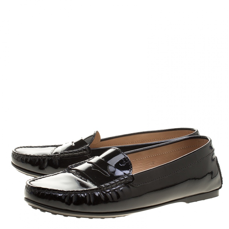 Pre Owned Tod's Black Patent Leather Penny Loafers Size 39