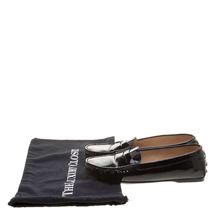Pre Owned Tod's Black Patent Leather Penny Loafers Size 39