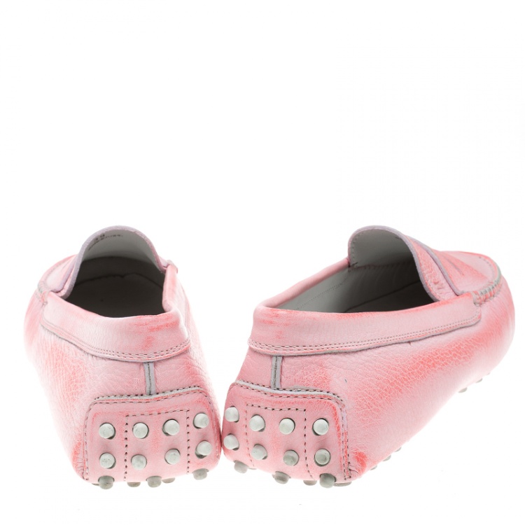 Pre Owned Tod's Fluorescent Pink Shaded Leather Penny Loafers Size 39