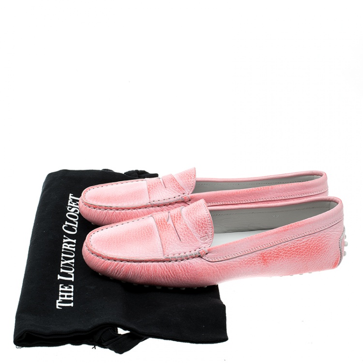 Pre Owned Tod's Fluorescent Pink Shaded Leather Penny Loafers Size 39