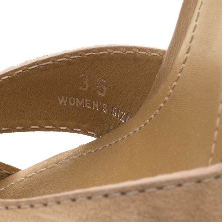 Pre Owned Tod's Beige Suede T-Strap Peep Toe Platform Sandals Size 35