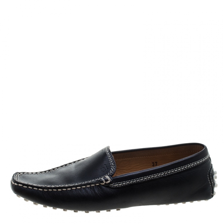Pre Owned Tod's Black Leather Loafers Size 37
