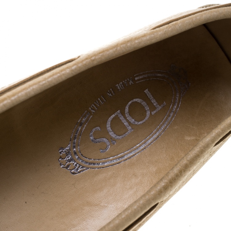 Pre Owned Tod's Beige Leather Bow Loafers Size 39.5