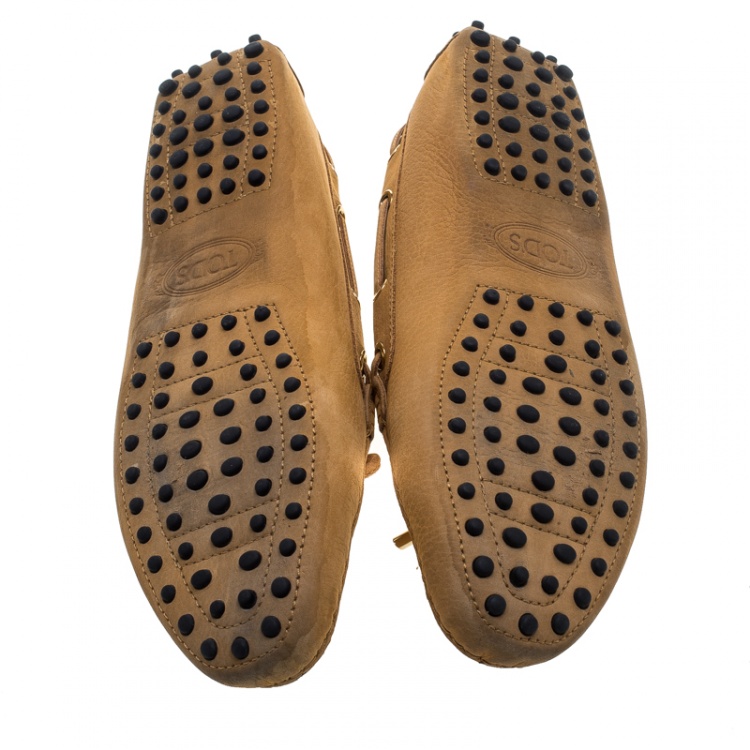 Pre Owned Tod's Beige Suede Bow Loafers Size 39.5