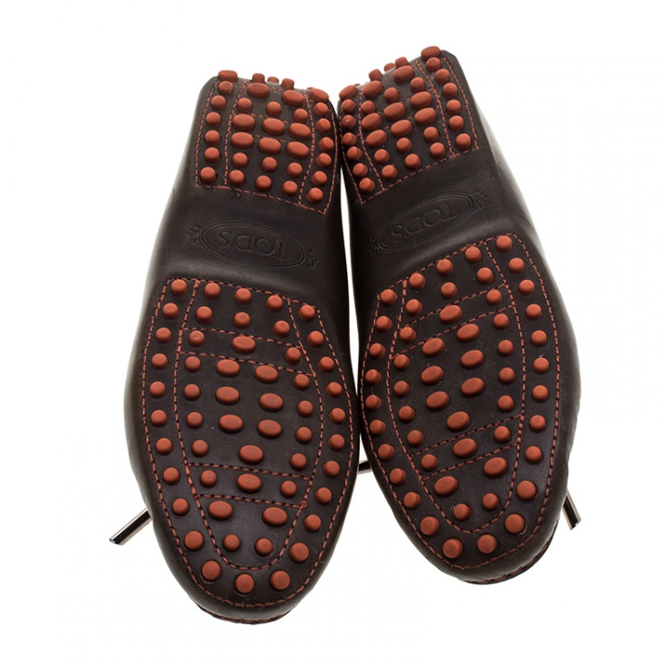 Pre Owned Tod's Brown Leather with Contrast Braided Bow Loafers Size 35.5