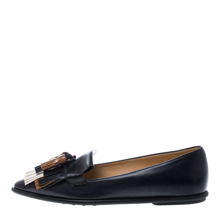 Pre Owned Tod's Multicolor Leather Tassel Fringe Detail Loafers Size 37