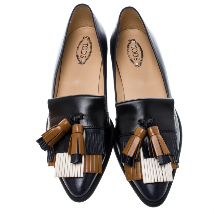 Pre Owned Tod's Multicolor Leather Tassel Fringe Detail Loafers Size 37