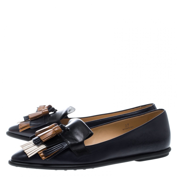 Pre Owned Tod's Multicolor Leather Tassel Fringe Detail Loafers Size 37