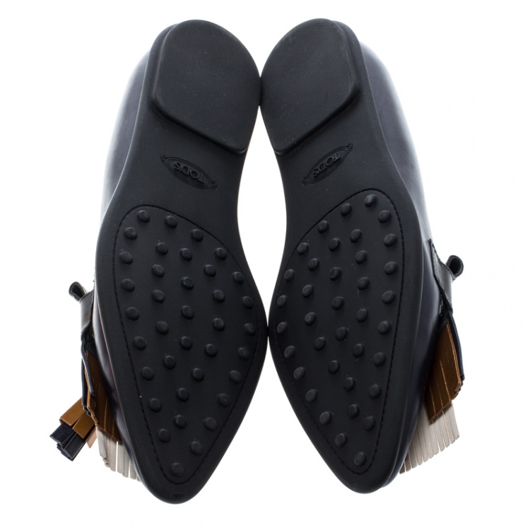 Pre Owned Tod's Multicolor Leather Tassel Fringe Detail Loafers Size 37