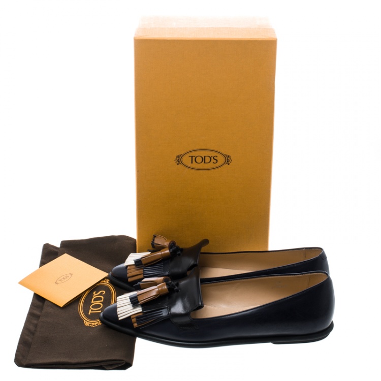 Pre Owned Tod's Multicolor Leather Tassel Fringe Detail Loafers Size 37