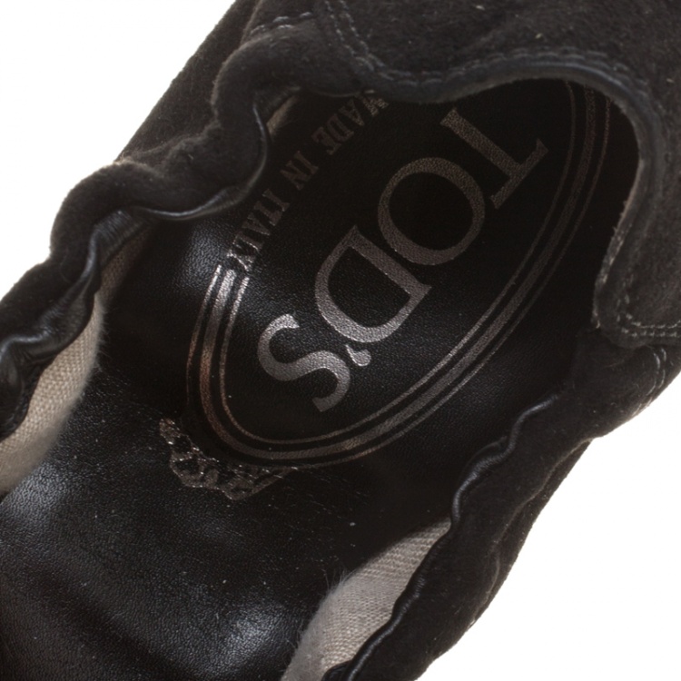 Pre Owned Tod's Black Suede Bow Scrunch Ballet Flats Size 37