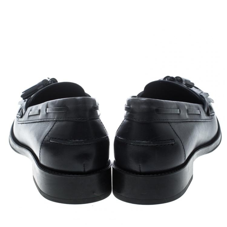 Pre Owned Tod's Navy Blue Leather Tassel Fringe Detail Loafers Size 38.5