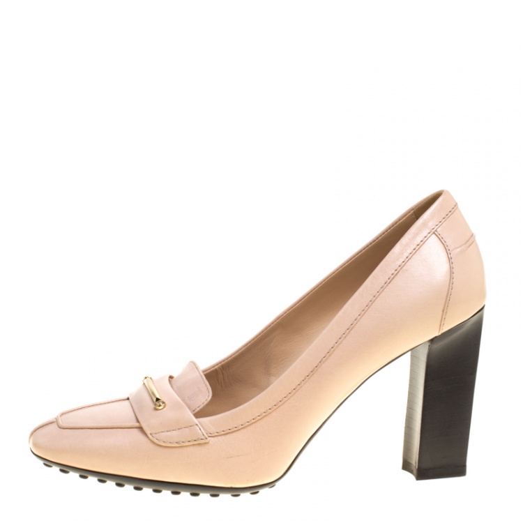 Pre Owned Tod's Beige Leather Loafer Pumps Size 36.5