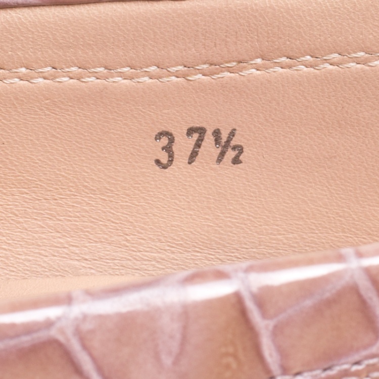 Pre Owned Tod's Pale Pink Croc Embossed Patent Leather Gommino Double T Buckle Driver Loafers Size 37.5