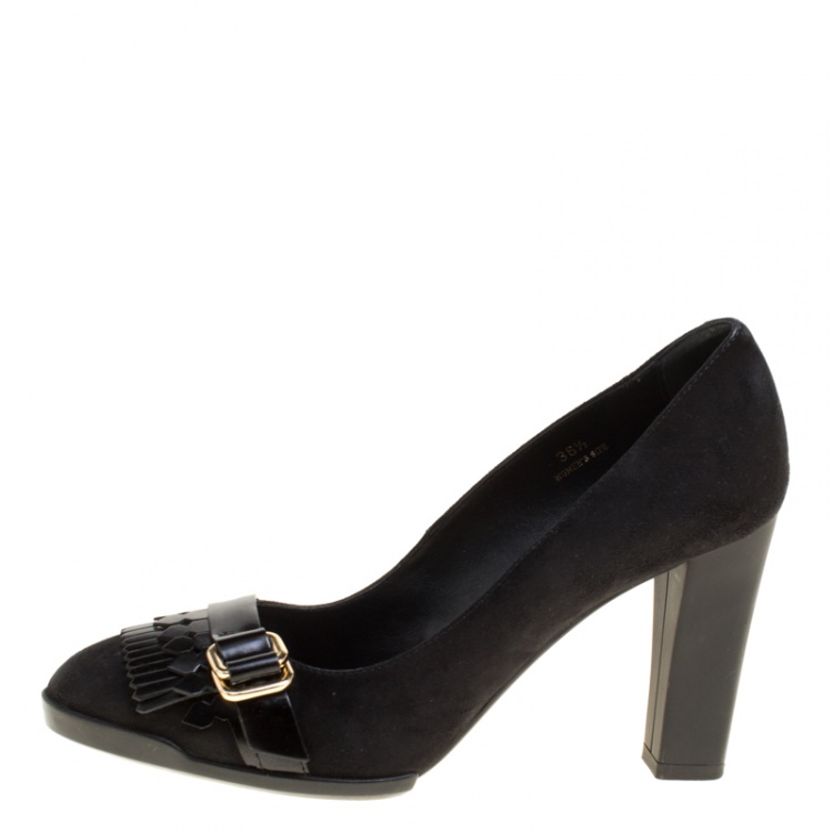 Pre Owned Tod's Black Suede Fringe Loafer Pumps Size 36.5