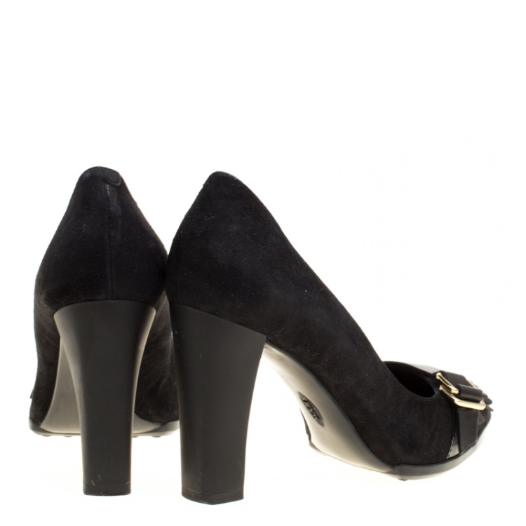 Pre Owned Tod's Black Suede Fringe Loafer Pumps Size 36.5