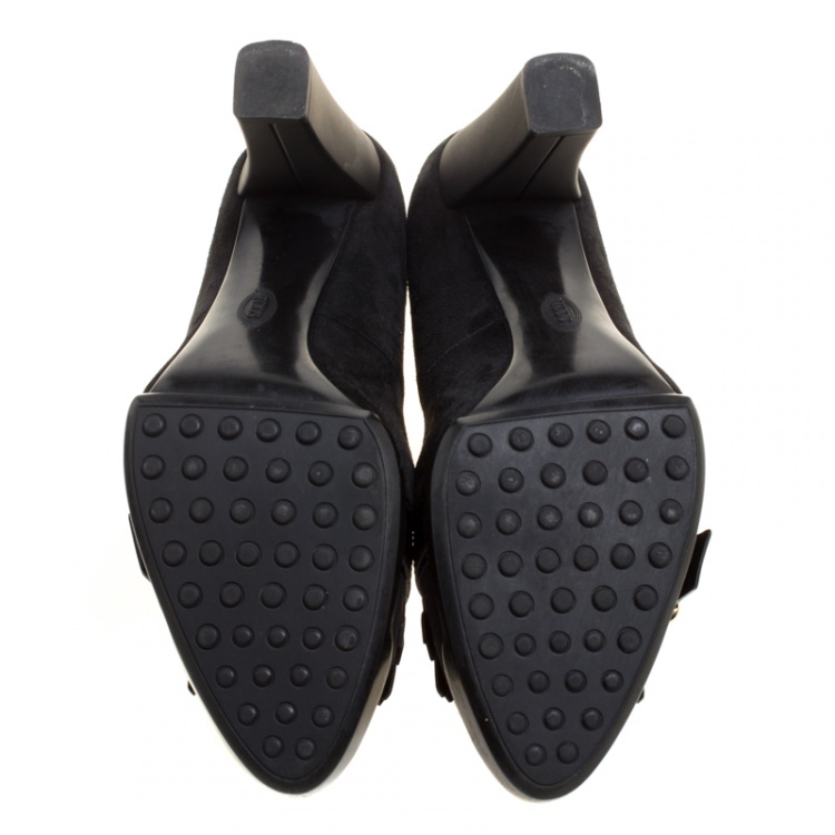 Pre Owned Tod's Black Suede Fringe Loafer Pumps Size 36.5