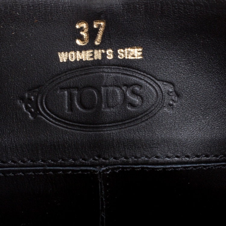 Pre Owned Tod's Black Leather and Suede Fibbie Mid Calf Biker Boots Size 37