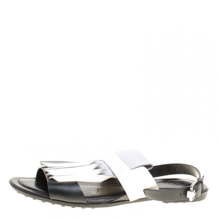 Pre Owned Tod's Tricolor Leather Fringe Flat Sandals Size 37