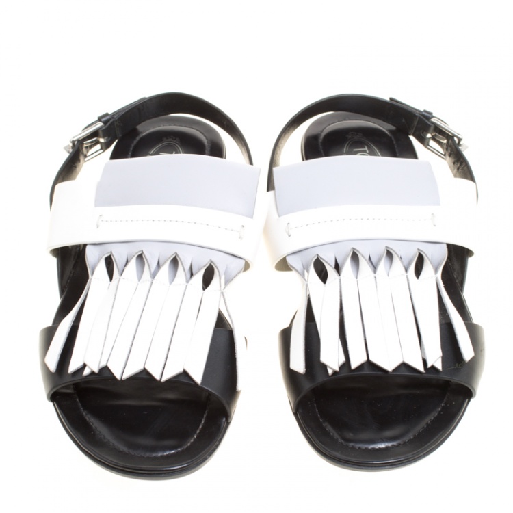 Pre Owned Tod's Tricolor Leather Fringe Flat Sandals Size 37