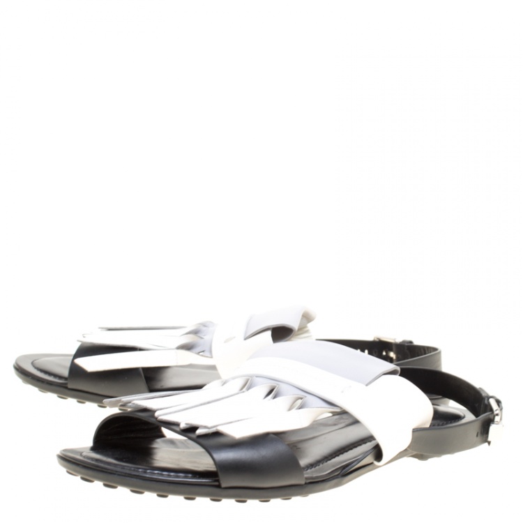 Pre Owned Tod's Tricolor Leather Fringe Flat Sandals Size 37