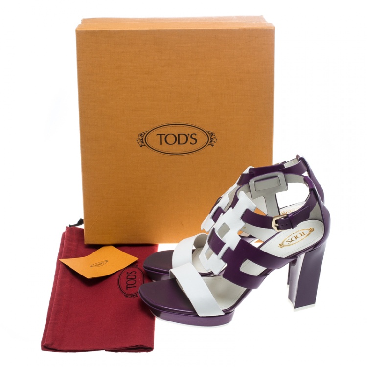 Pre Owned Tod's Purple and White Leather Cutout Platform Sandals Size 40
