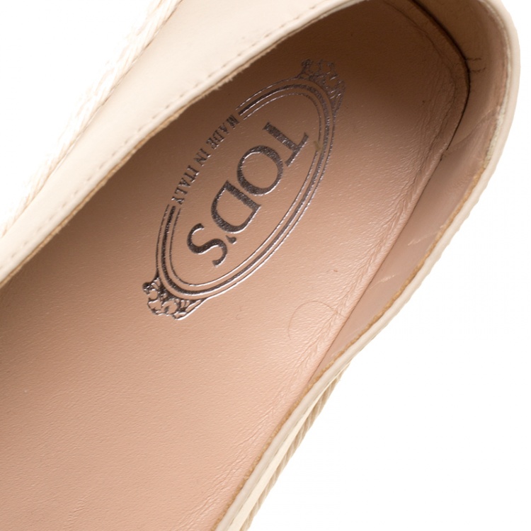 Pre Owned Tod's Beige Leather And Suede Ribbon Espadrille Loafers Size 37