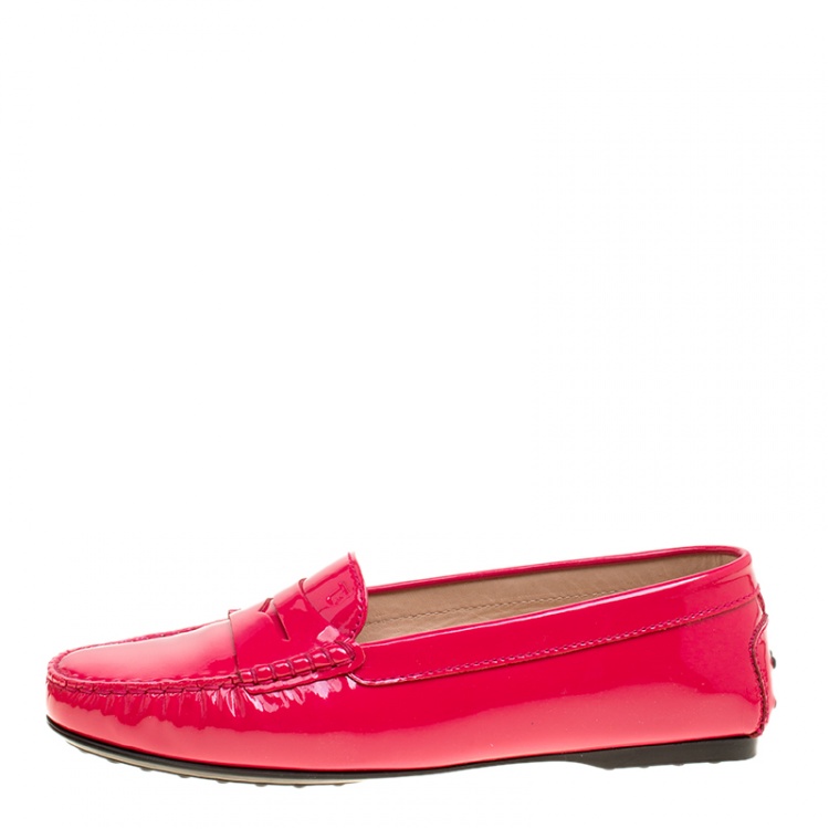 Pre Owned Tod's Hot Pink Patent Leather Penny Loafers Size 38.5