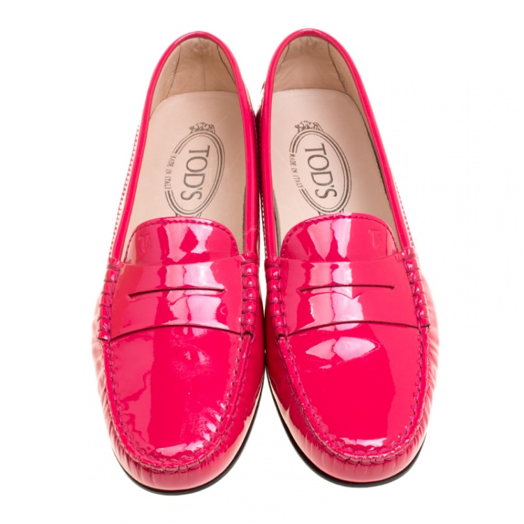 Pre Owned Tod's Hot Pink Patent Leather Penny Loafers Size 38.5