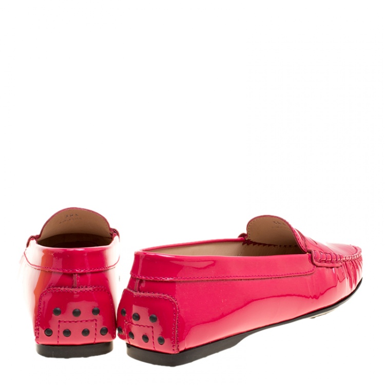 Pre Owned Tod's Hot Pink Patent Leather Penny Loafers Size 38.5