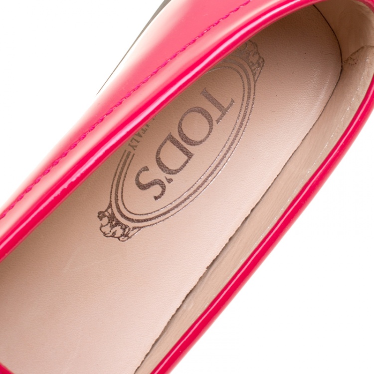 Pre Owned Tod's Hot Pink Patent Leather Penny Loafers Size 38.5