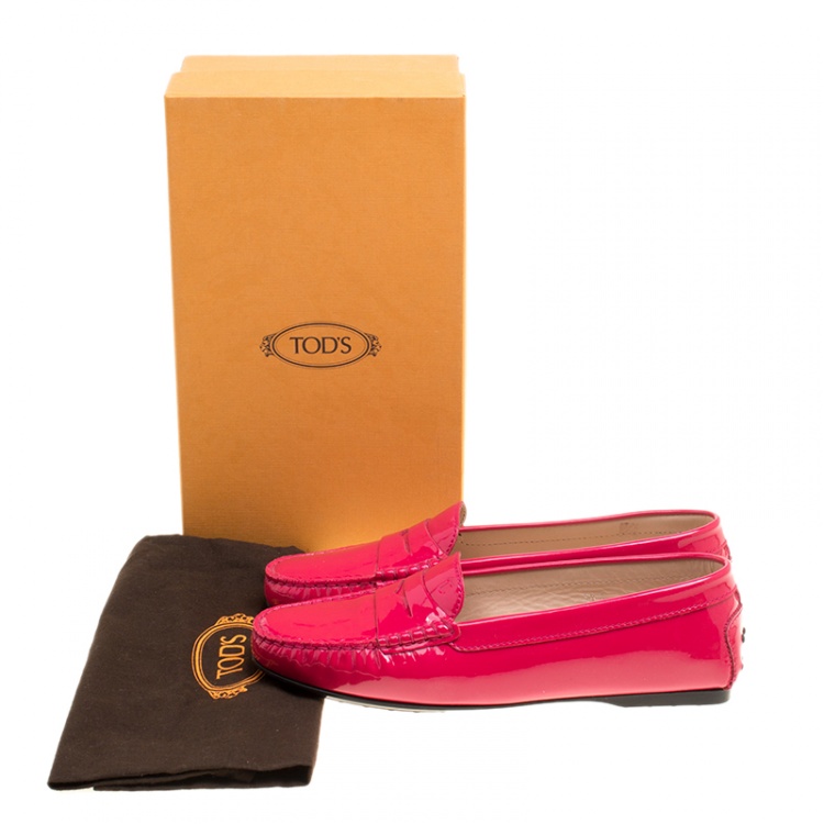 Pre Owned Tod's Hot Pink Patent Leather Penny Loafers Size 38.5