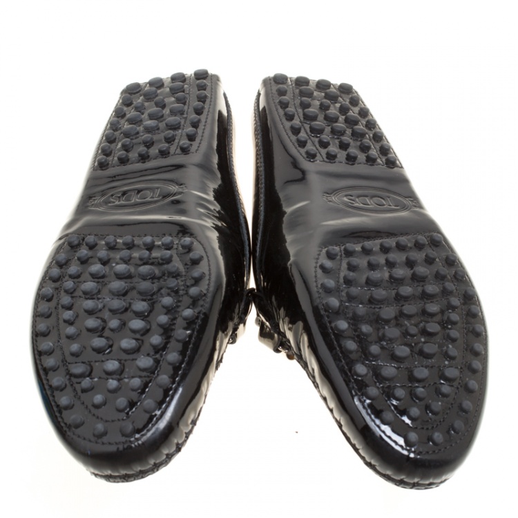Pre Owned Tod's Black Patent Leather Double T Flat Loafer Mules Size 38.5