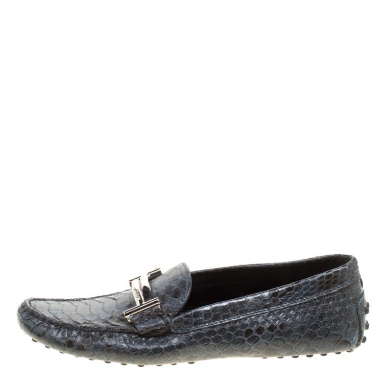 Pre Owned Tod's Two Tone Python Leather Double T Loafers Size 37.5