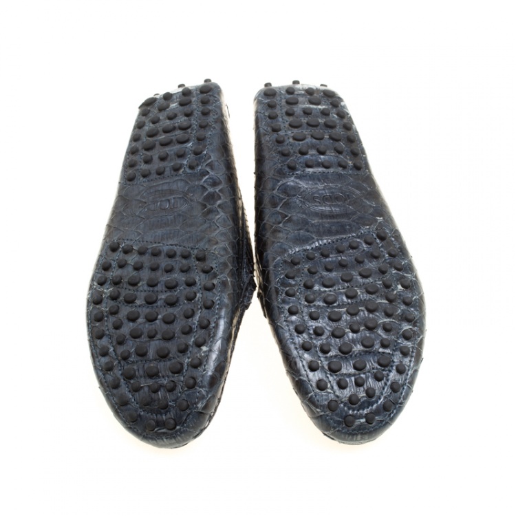 Pre Owned Tod's Two Tone Python Leather Double T Loafers Size 37.5