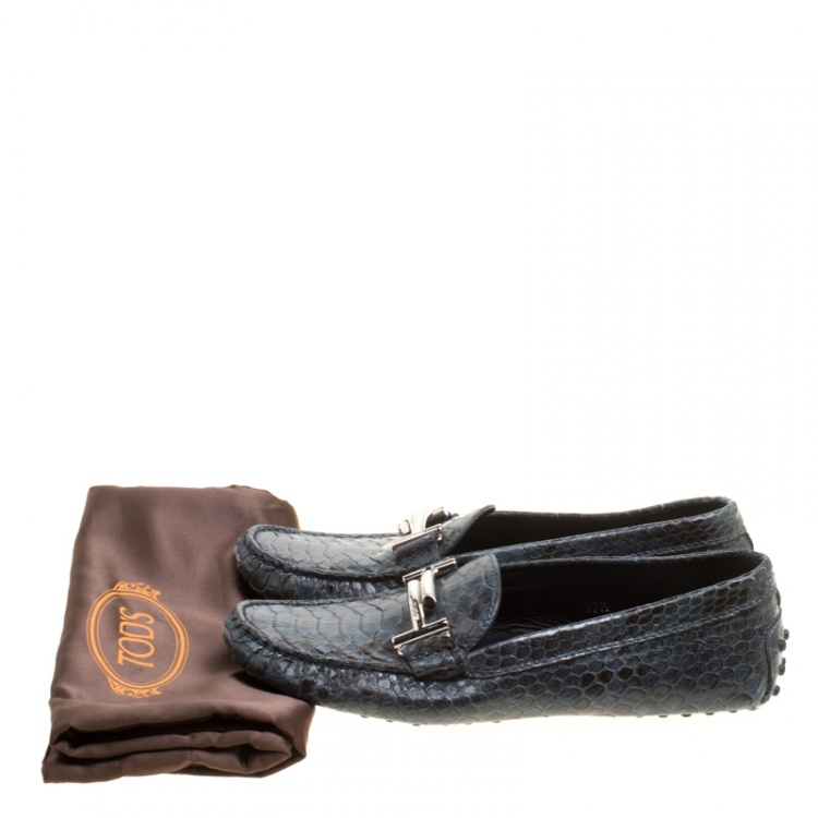 Pre Owned Tod's Two Tone Python Leather Double T Loafers Size 37.5