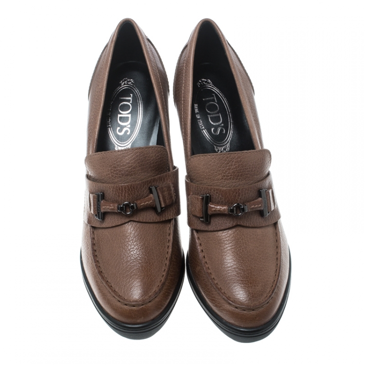 Pre Owned Tod's Brown Leather Loafer Pumps Size 40