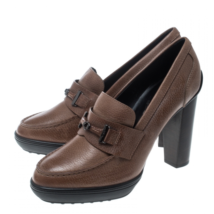 Pre Owned Tod's Brown Leather Loafer Pumps Size 40