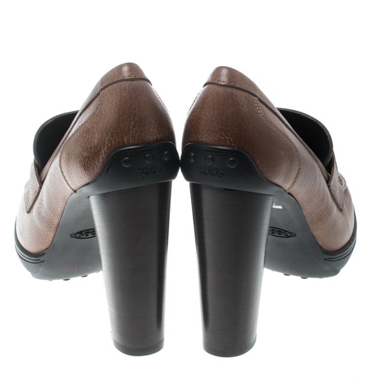 Pre Owned Tod's Brown Leather Loafer Pumps Size 40
