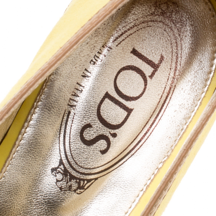 Pre Owned Tod's Yellow/Brown Suede and Leather Ballet Flats Size 39